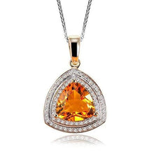 Trillion Shape Citrine With Round Diamonds 17.50 Ct Pendant 14K Gold