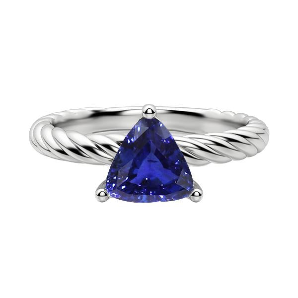 Trillion Solitaire Ring Rope Style Deep Blue Sapphire 1 Carat