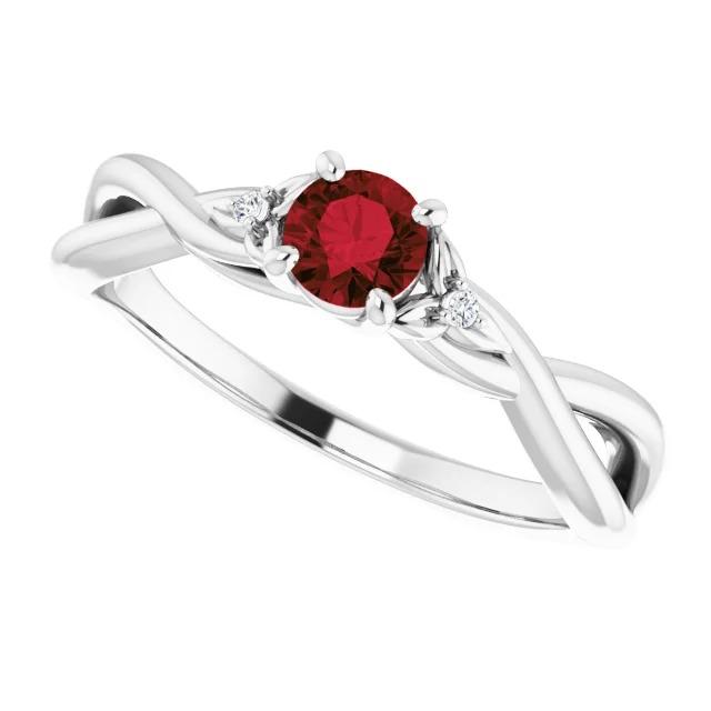 Twisted Shank 1.50 Carats Ruby Diamond Ring White Gold 14K