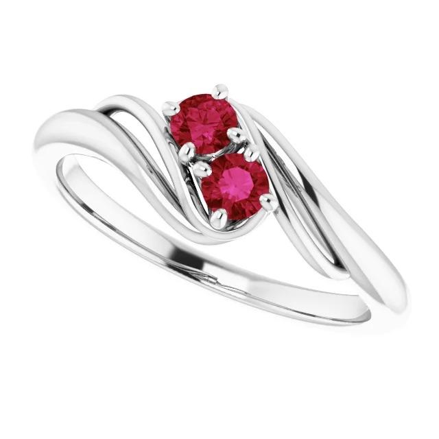 Two Stone 1 Carat Ruby Ring White Gold 14K