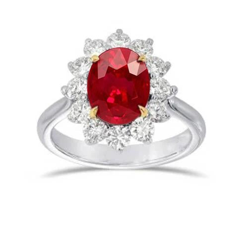 Two Tone 5.75 Ct Oval Ruby And Diamonds Ring White Gold 14K