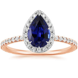 Two Tone Ceylon Pear Sapphire Natural Earth Mined Diamond Engagement Ring 6 Carats New