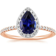 Two Tone Ceylon Pear Sapphire Diamond Engagement Ring 6 Carats New