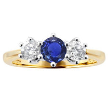 Two Tone Diamond 3 Stone Sapphire Ring 6 Prong Set 3.50 Carats