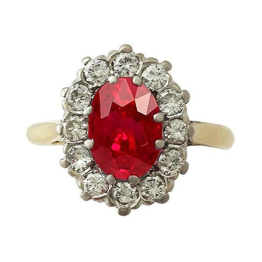 Two Tone Gold 14K 4.75 Ct Red Ruby With Diamonds Ring New