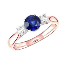 Two Tone Gold 3 Stone Wedding Ring Round Ceylon Sapphire 2 Carats