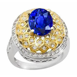 Two Tone Gold 3.11 Ct Sri Lanka Sapphire Natural Earth Mined Diamonds Ring