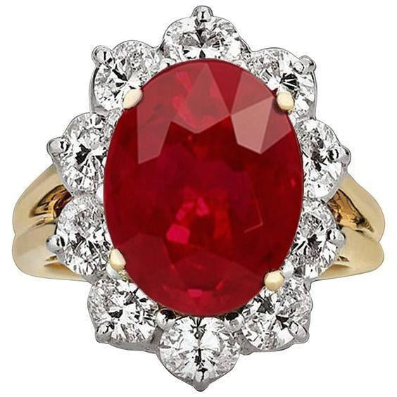Two Tone Gold 3.50 Ct Brilliant Cut Ruby With Diamonds Ring New