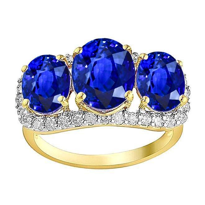 Two Tone Gold Ceylon Sapphire Oval Diamonds 6 Carats Anniversary Ring