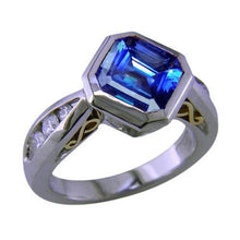 Two Tone Gold Emerald Tanzanite Diamond Ring Bezel 3.75 Carats
