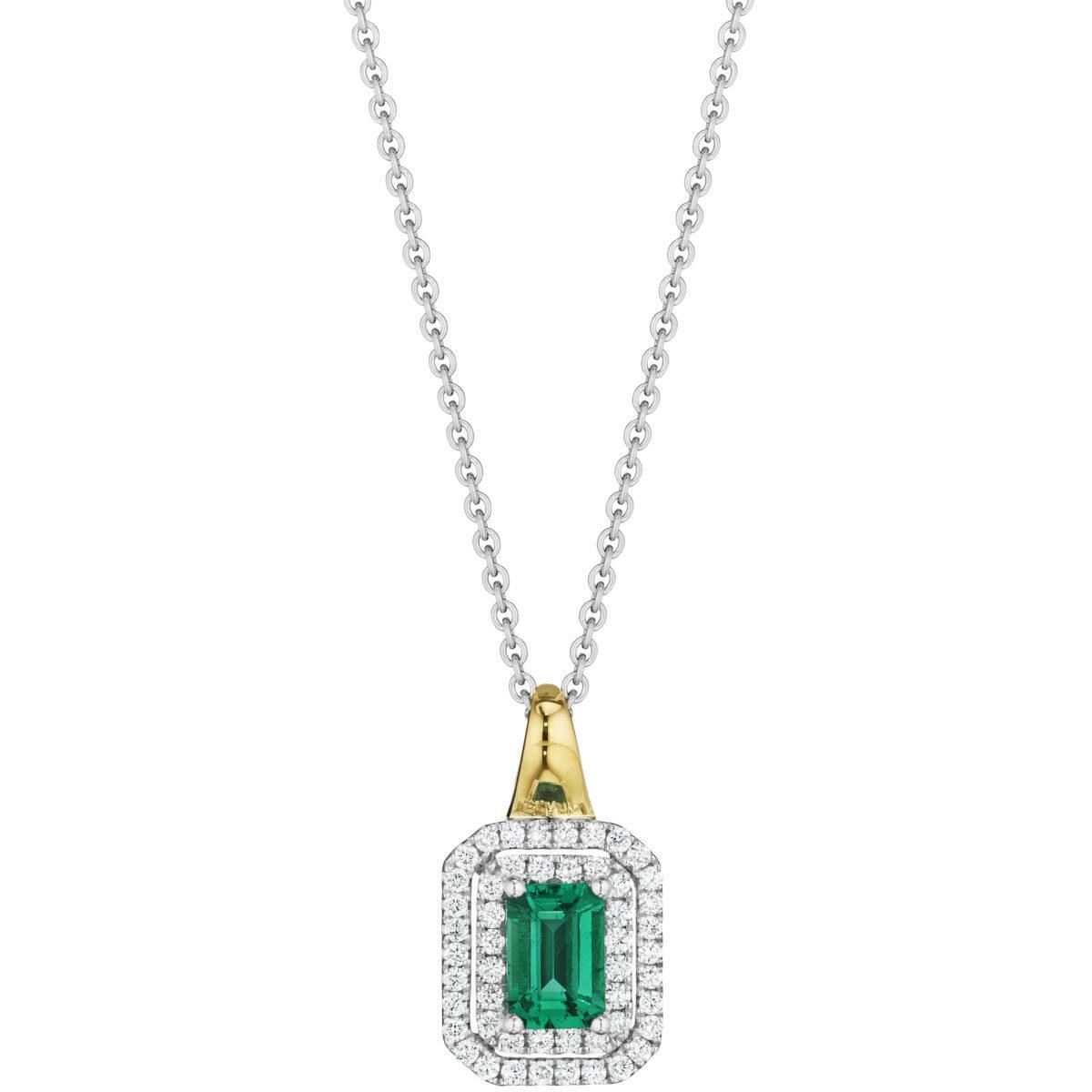 Two Tone Green Emerald & Diamond Pendant Necklace 3.80 Carats