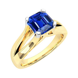 Two Tone Solitaire Emerald Blue Sapphire Ring 2.50 Carats Split Shank