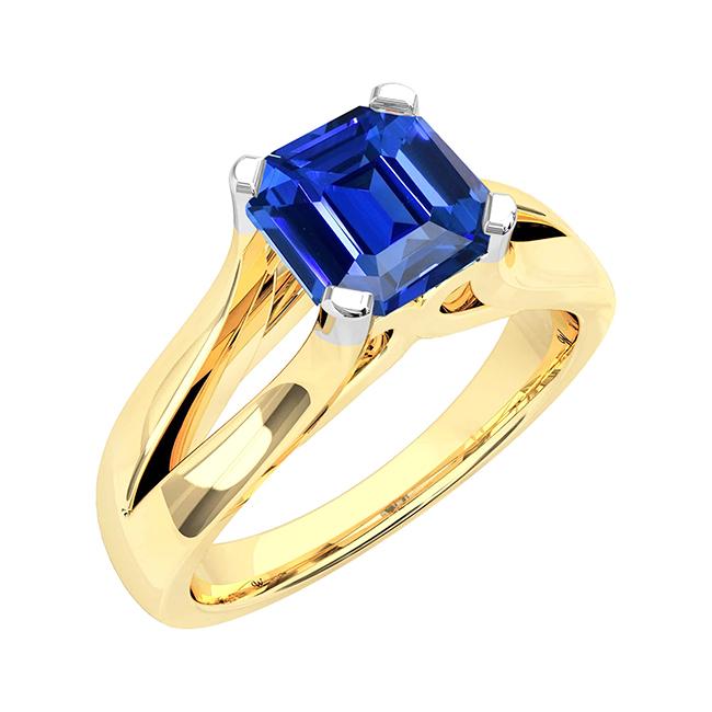 Two Tone Solitaire Emerald Blue Sapphire Ring 2.50 Carats Split Shank