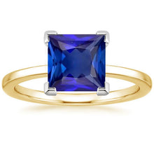 Two Tone Solitaire Gemstone Ring Princess Cut Ceylon Sapphire 5 Carats