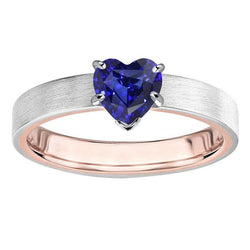 Two Tone Solitaire Heart Deep Blue Sapphire Ring 1.50 Carats