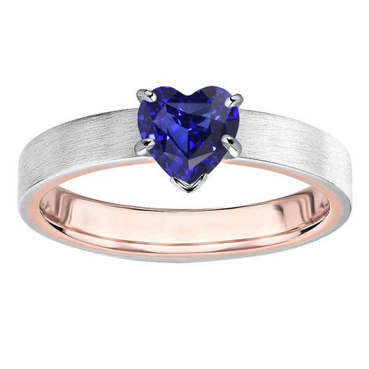 Two Tone Solitaire Heart Deep Blue Sapphire Ring 1.50 Carats