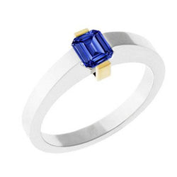 Two Tone Solitaire Ring 1 Carat Blue Sapphire Emerald Cut Gold Jewellery