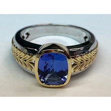 Two Tone Solitaire Tanzanite Ring Cushion Bezel Set 5.50 Carats