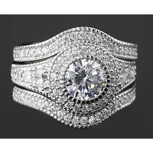 Vintage Anniversary Ring Set 4 Carats Round Diamond White Gold 14K