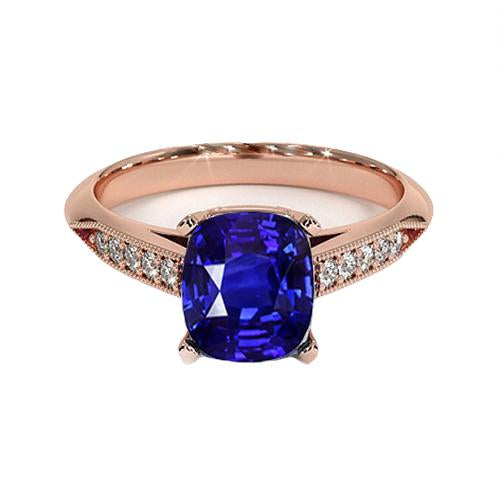 Vintage Style Ceylon Cushion Sapphire Ring 5 Carats Accents Rose Gold