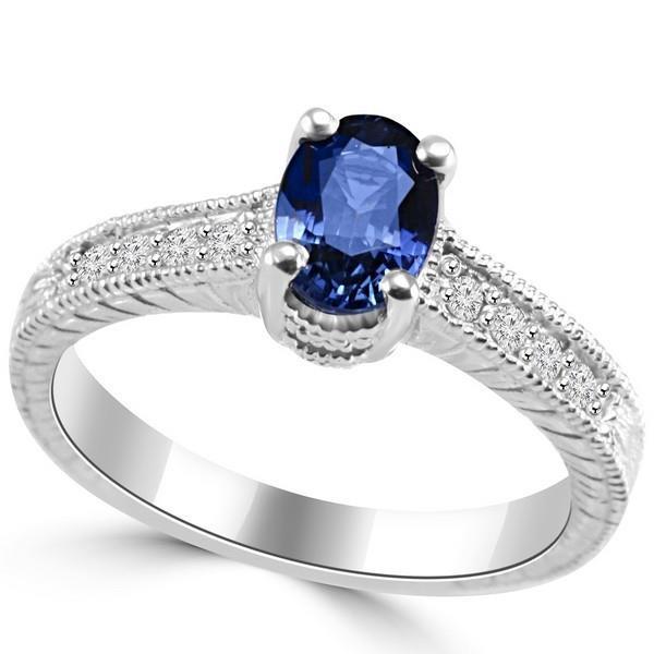 Vintage Style Ceylon Sapphire Diamond Ring 2 Carats White Gold 14K