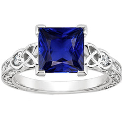 Vintage Style Ceylon Sapphire & Diamond Ring 5.25 Carats Gold 14K