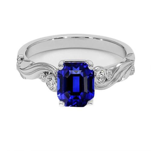 Vintage Style Diamond And Ceylon Sapphire Emerald Cut Ring 5.50 Carats