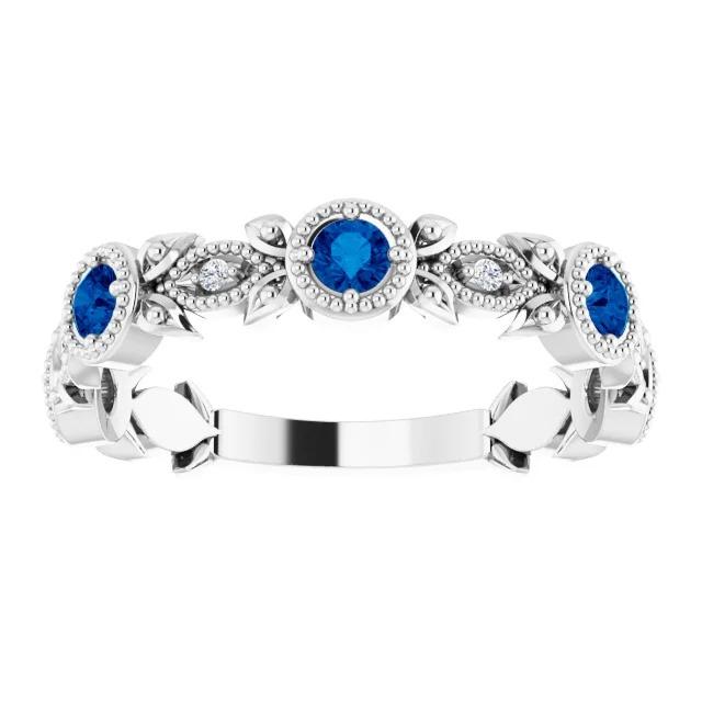 Vintage Style Diamond Round Blue Sapphire Ring 3 Carats White Gold 14K