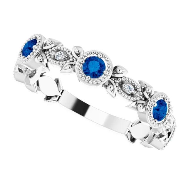 Vintage Style Diamond Round Blue Sapphire Ring 3 Carats White Gold 14K