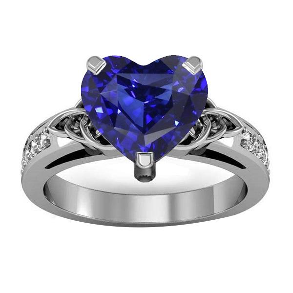 Vintage Style Gemstone Ring Heart Cut Sapphire & Diamonds 3.50 Carats