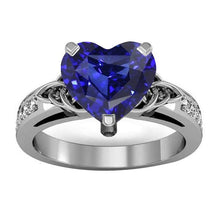 Vintage Style Gemstone Ring Heart Cut Sapphire & Diamonds 3.50 Carats
