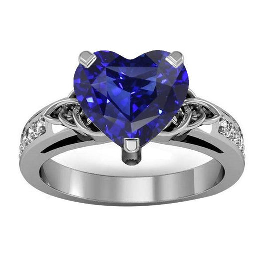 Vintage Style Gemstone Ring Heart Cut Sapphire & Diamonds 3.50 Carats