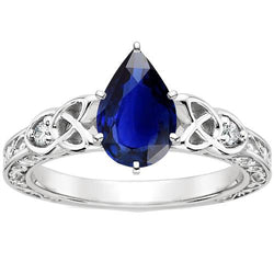 Vintage Style Gold Ring Filigree Shank Pear Blue Sapphire 5.25 Carats