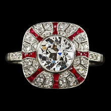 Vintage Style Halo Ring Old Cut Diamond Bezel Set & Rubies 5 Carats