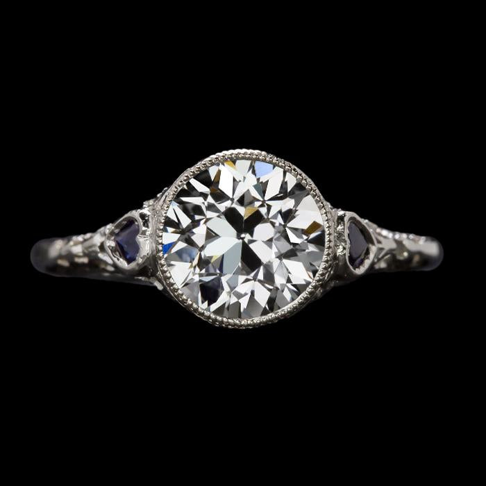 Vintage Style Old Miner Diamond & Heart Sapphires Ring 3.50 Carats