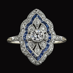 Vintage Style Old Miner Natural Earth Mined Diamond Ring & Trapezoid Sapphires 3.50 Carats