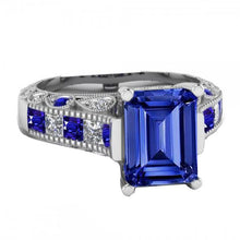Vintage style Emerald Cut Ceylon Sapphire Diamond Ring 11.50 Carats