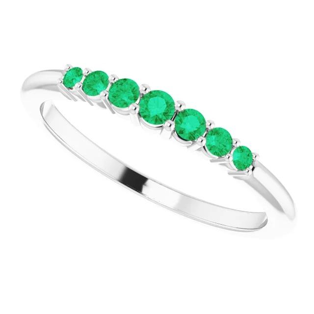 Wedding Band 1 Carat Round Columbian Green Emeralds Women Jewelry