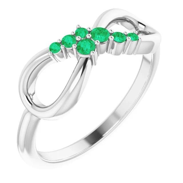 Wedding Band Columbian Green Emerald 0.40 Carats Infinity Prong Set