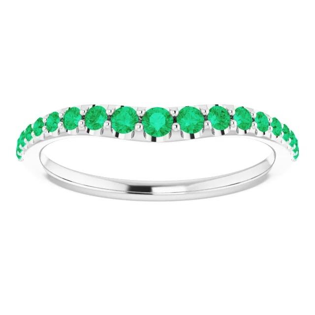 Wedding Band Green Emeralds 2 Carats White Gold 14K