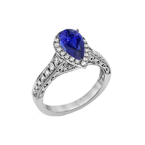 Wedding Halo Blue Sapphire Ring Antique Style & Diamonds 3 Carats