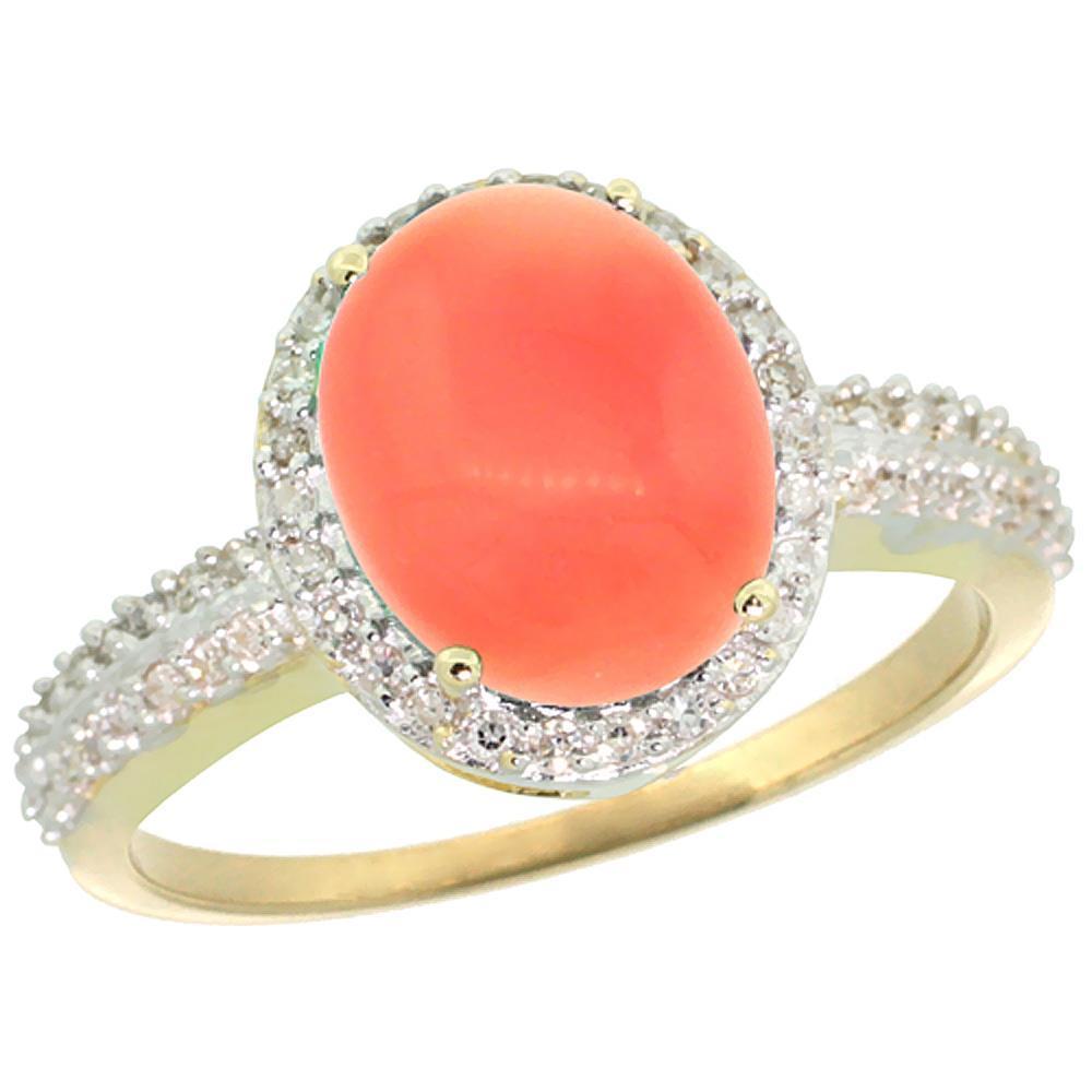 Wedding Ring 10.25 Ct Oval Coral And Round Diamonds Gold Yellow 14K