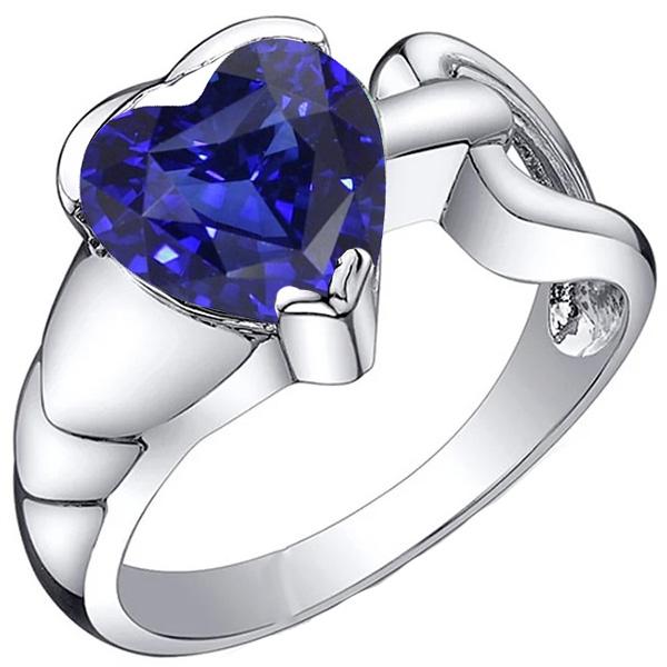 Wedding Solitaire Ring White Gold Heart Blue Sapphire 3 Carats