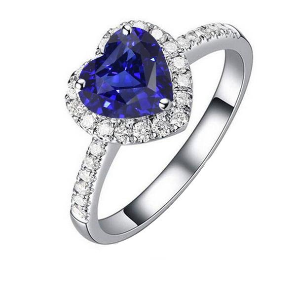 Whit Gold Halo Heart Ceylon Sapphire Ring 3.50 Carats Diamond Jewelry