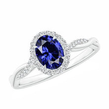 White Diamond Halo Ring Natural Blue Sapphire Twisted Shank 5 Carats