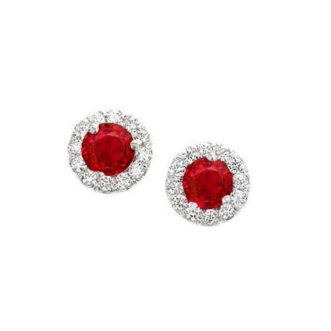 White Diamonds 5.90 Ct. Red Ruby With Studs Halo Earrings Gold 14K