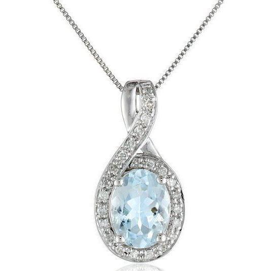 White Gold 14K 12.75 Ct Prong Set Aquamarine And Diamonds Pendant