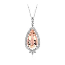 White Gold 14K 13.75 Carats Morganite And Diamonds Lady Pendant