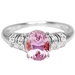 White Gold 14K 16.75 Carats Pink Kunzite With Diamond Engagement Ring