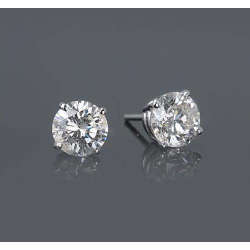White Gold 14K 1.50 Carats Basket Type Set Round Diamond Stud Earring